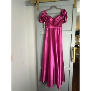 Wear Your Love Magenta Pink Satin Puff Sleeve Sweetheart Maxi Dress Formal‎ Sz 0